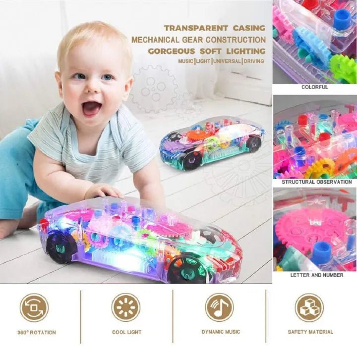 Transparent Electric Toy Car with Lights, Music & Universal Gear - Toynix