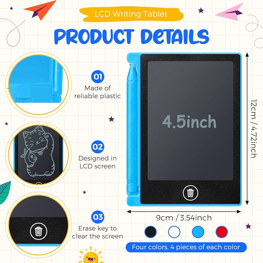 LCD Multicolor Screen Writing Tablet Erasable Writing Board - Toynix