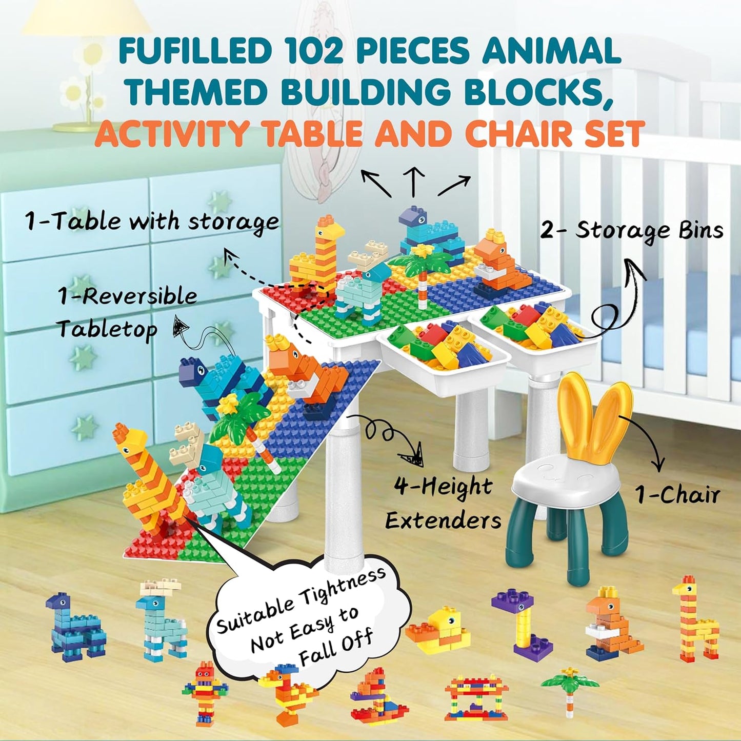 DIY Animal World Table Building Blocks 102 Pcs - Toynix