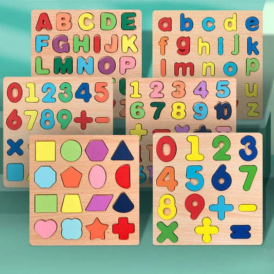 Early Educational wooden Colorful 3D Numbers Shapes and Alphabets - Toynix