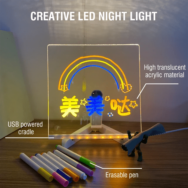 Acrylic LED Board With Colorful Night Light & 7 Neon Pens - Toynix