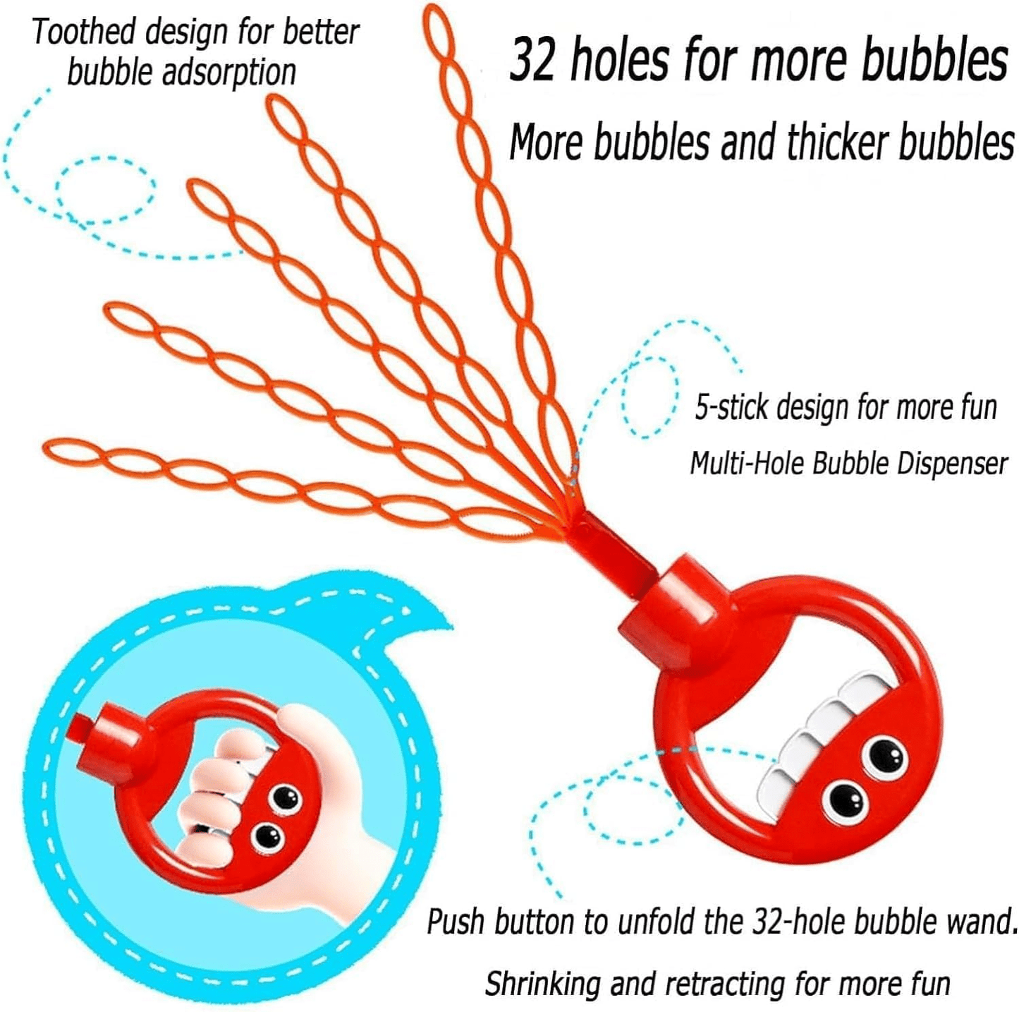 32 Hole Smiling Face Bubble Stick For Kids - Toynix