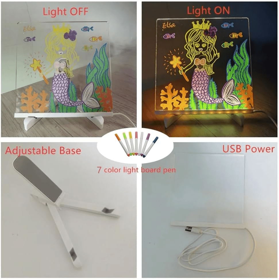 Acrylic LED Board With Colorful Night Light & 7 Neon Pens - Toynix