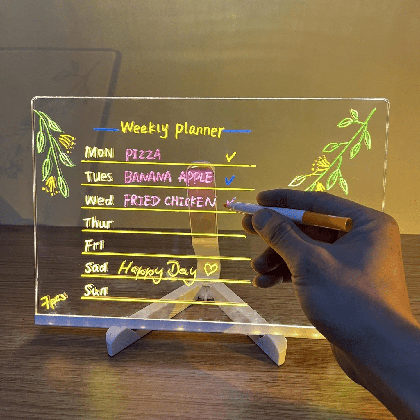 Acrylic LED Board With Colorful Night Light & 7 Neon Pens - Toynix