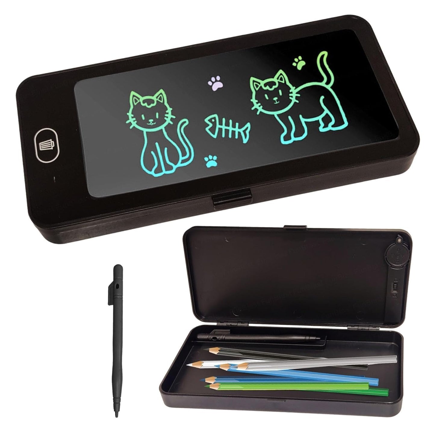 LCD Writing Tablet Pencil Box - Drawing Board Case with Erase Button - Toynix