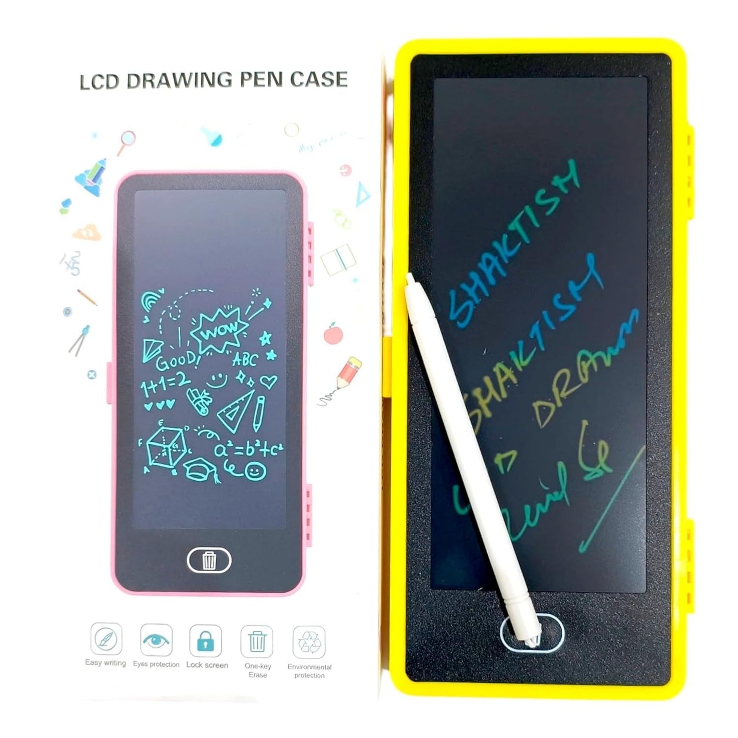 LCD Writing Tablet Pencil Box - Drawing Board Case with Erase Button - Toynix