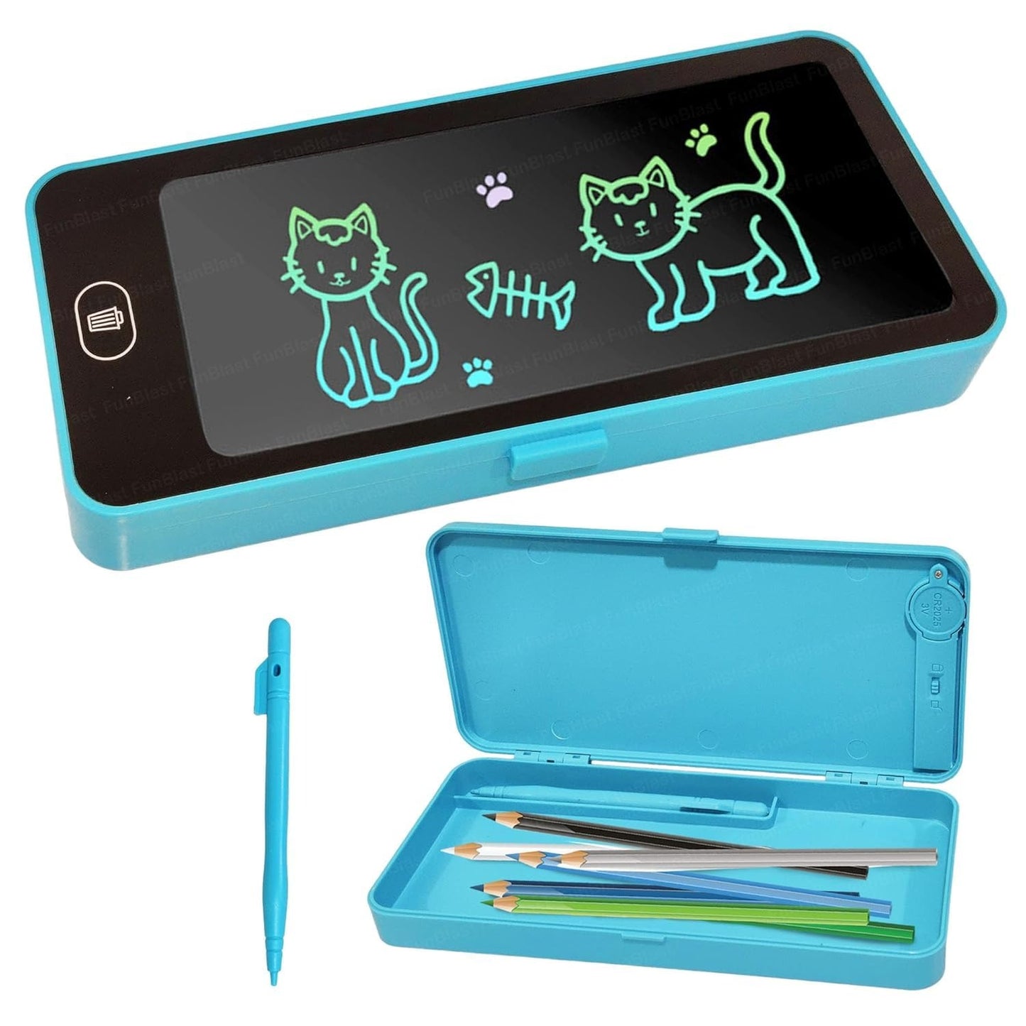 LCD Writing Tablet Pencil Box - Drawing Board Case with Erase Button - Toynix