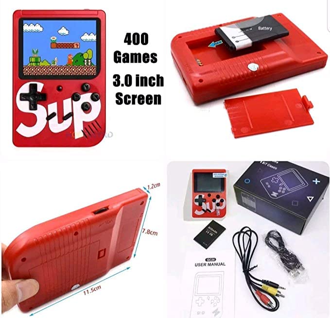 Including a direct TV AC/DC cable, this rechargeable SUP handy video game box comes with 400 games and a TV remote. Combination/Choice of color Toynix