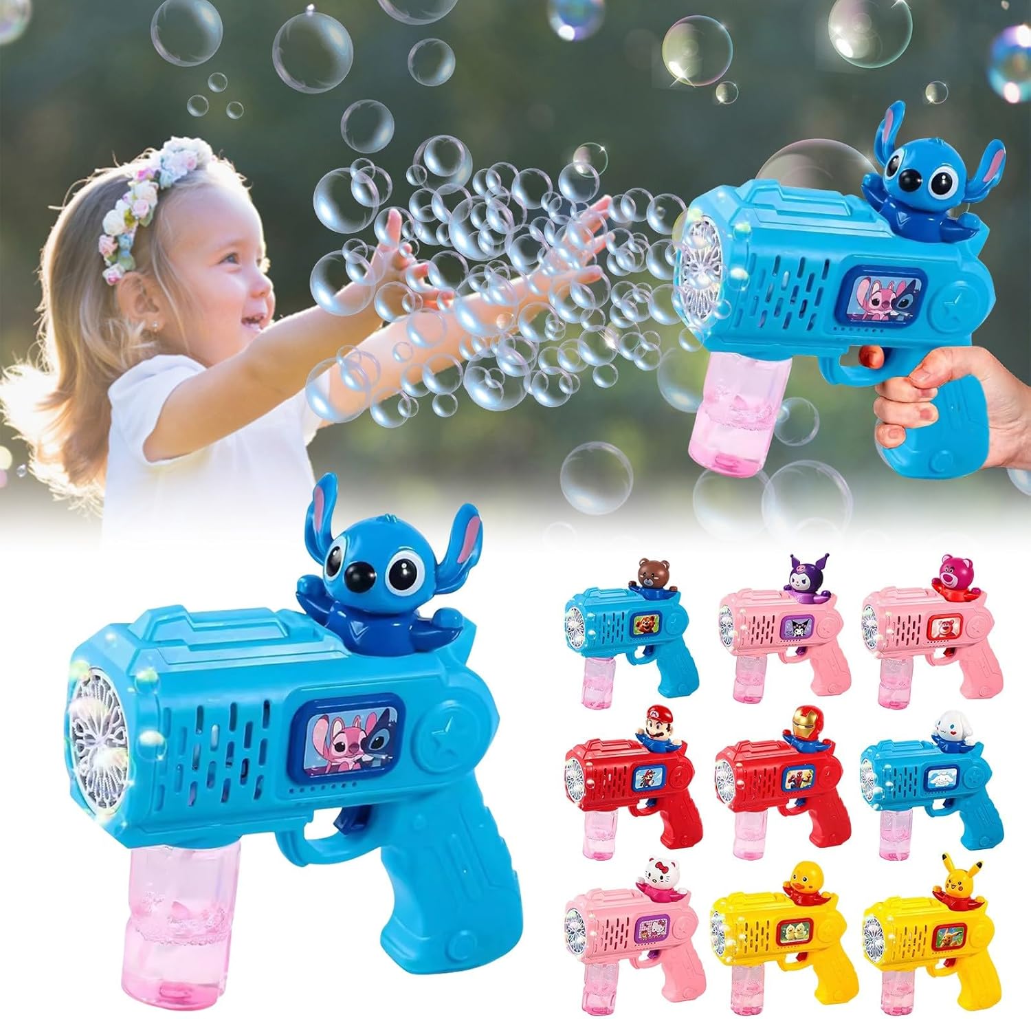 Cartoon Bubble Machine for Kids, Automatic Bubble Gun with Bubble Solution, Anime Figure Design Bubble Maker Bubble Blower Bubble Blaster Toynix