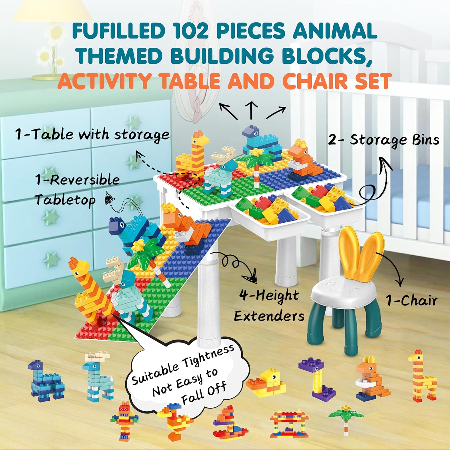 DIY Animal World Table Building Blocks 102 Pcs - Toynix