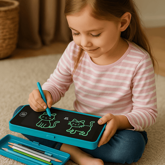 LCD Writing Tablet Pencil Box - Drawing Board Case with Erase Button - Toynix