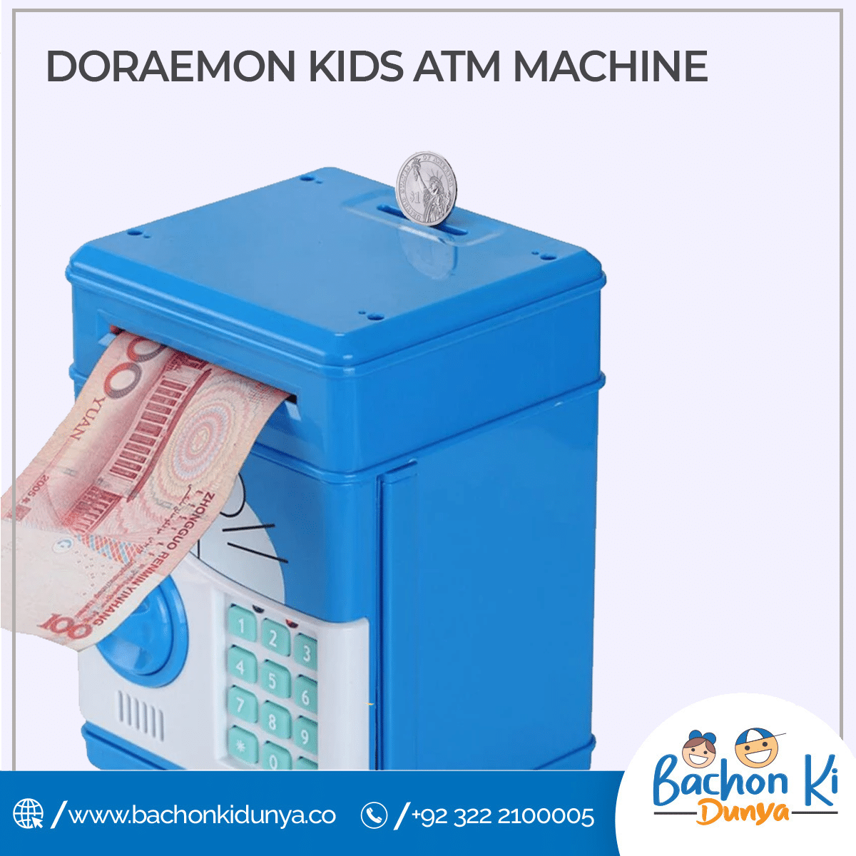 Doraemon Piggy Bank ATM Password Unlock, Mini ATM Money Saving Box for Kids, Cartoon Safe Bank, Electronic Piggy Bank Toynix