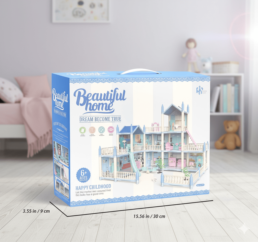 DIY Doll House Villa Set For Kids - Blue - Toynix