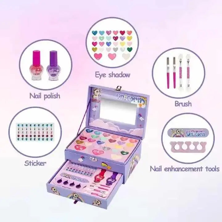 Unicorn Girls Safe & Pretend Play Cosmetic Makeup Case Beauty Kit Toynix