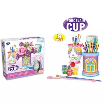 DIY Porcelain Cup Painting Set for Kids - 9pcs Toynix