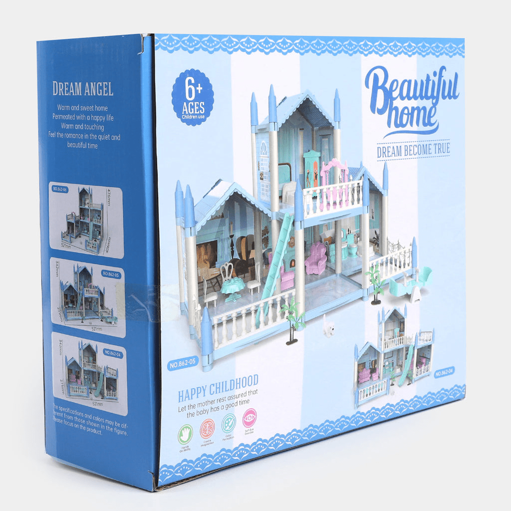 DIY Doll House Villa Set For Kids - Blue - Toynix