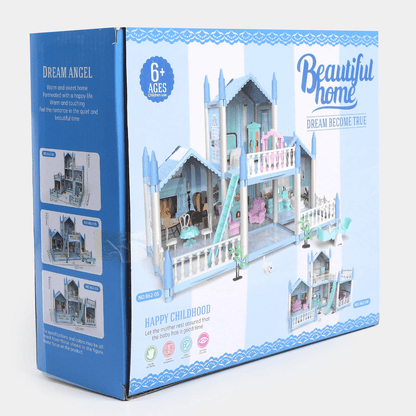 DIY Doll House Villa Set For Kids - Blue - Toynix