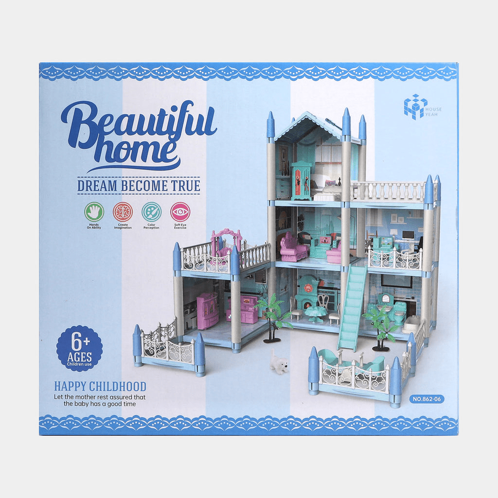 DIY Doll House Villa Set For Kids - Blue - Toynix