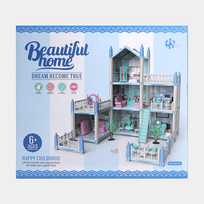 DIY Doll House Villa Set For Kids - Blue - Toynix