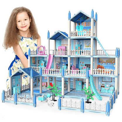 DIY Doll House Villa Set For Kids - Blue - Toynix