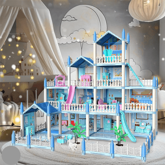 DIY Doll House Villa Set For Kids - Blue - Toynix