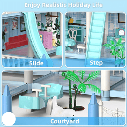 DIY Doll House Villa Set For Kids - Blue - Toynix
