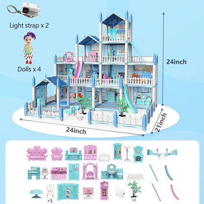 DIY Doll House Villa Set For Kids - Blue - Toynix