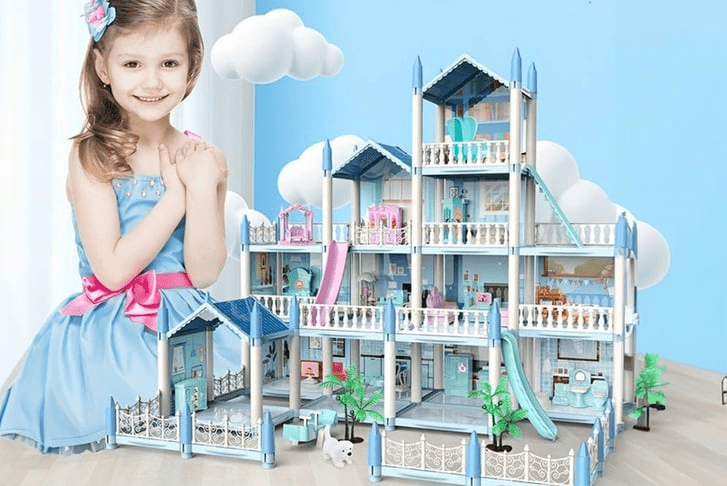 DIY Doll House Villa Set For Kids - Blue - Toynix