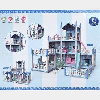 DIY Doll House Villa Set For Kids - Blue - Toynix