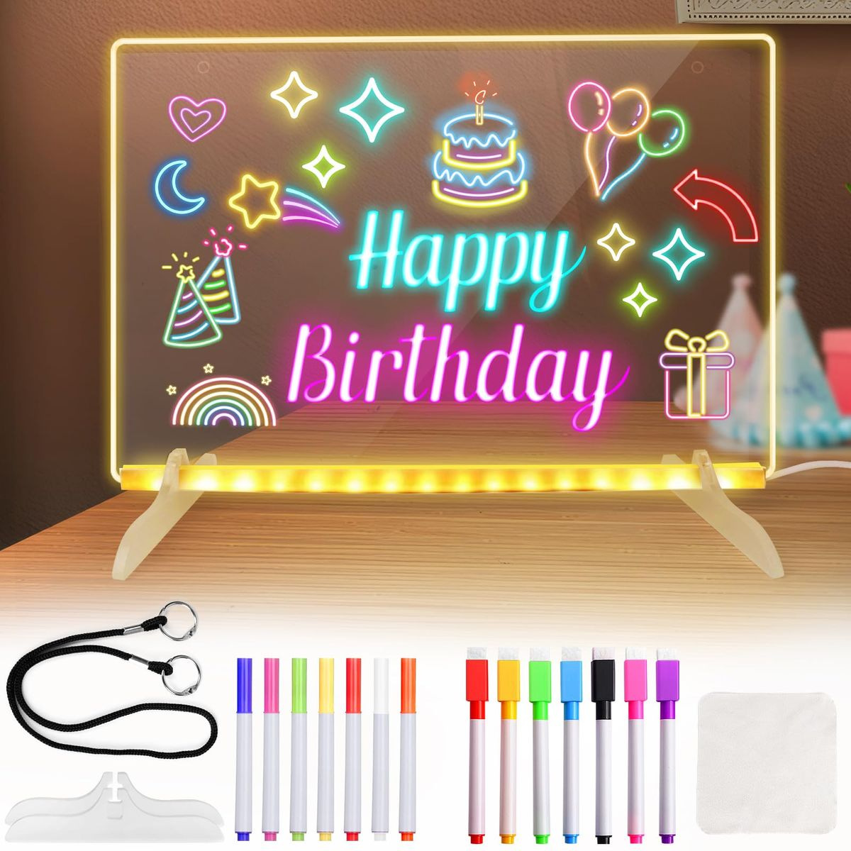 Acrylic LED Board With Colorful Night Light & 7 Neon Pens
