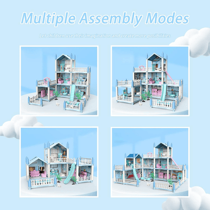 DIY Doll House Villa Set For Kids - Blue - Toynix
