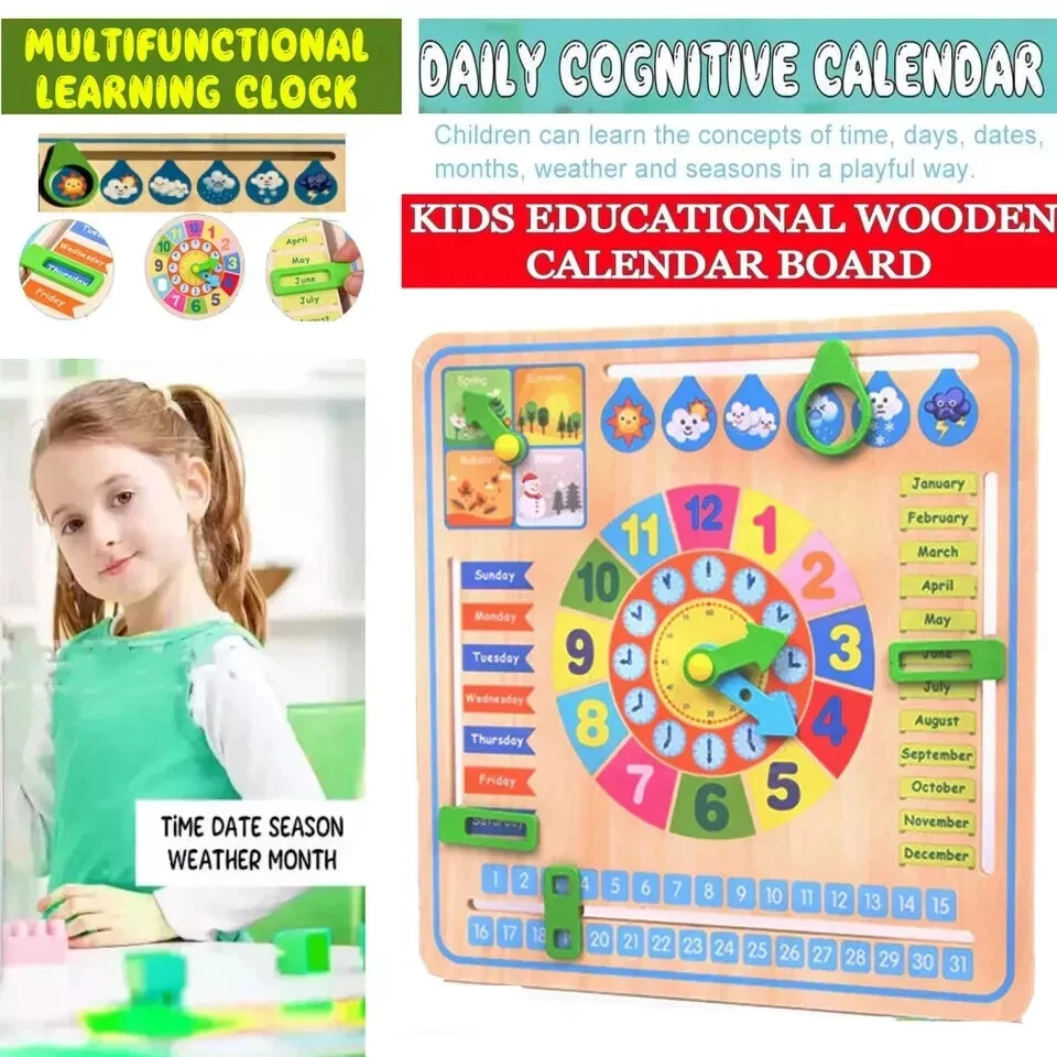 Educational Wooden Multifunctional Calendar Clock