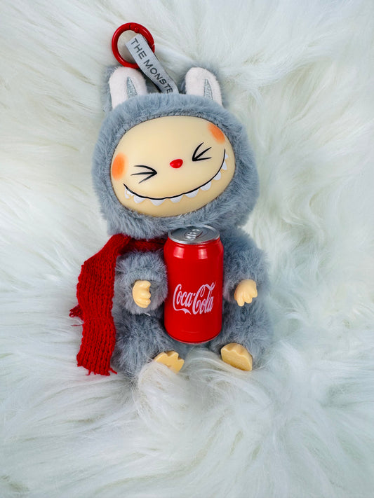 Labubu Monster Coca-Cola Series Plush Keychain - 1 PC (Gray)