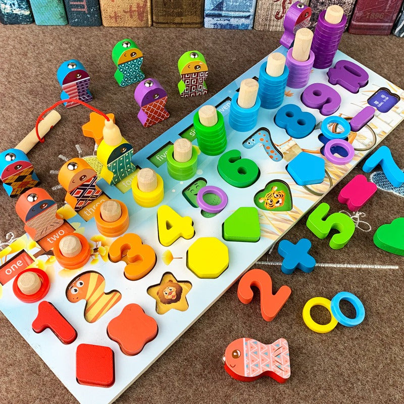 Wooden Montessori Puzzle – Numbers, Letters & Fishing Game