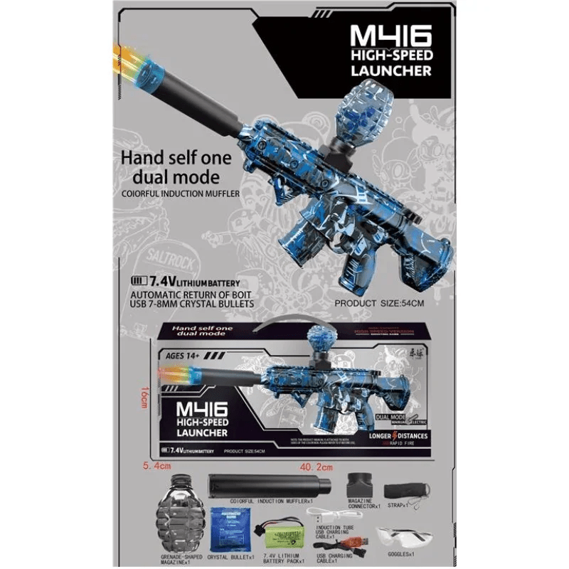 M416 Gel Blaster Rechargeable Electric Gun Toy With 1000 Pcs Gel Balls – Multi Color - Toynix