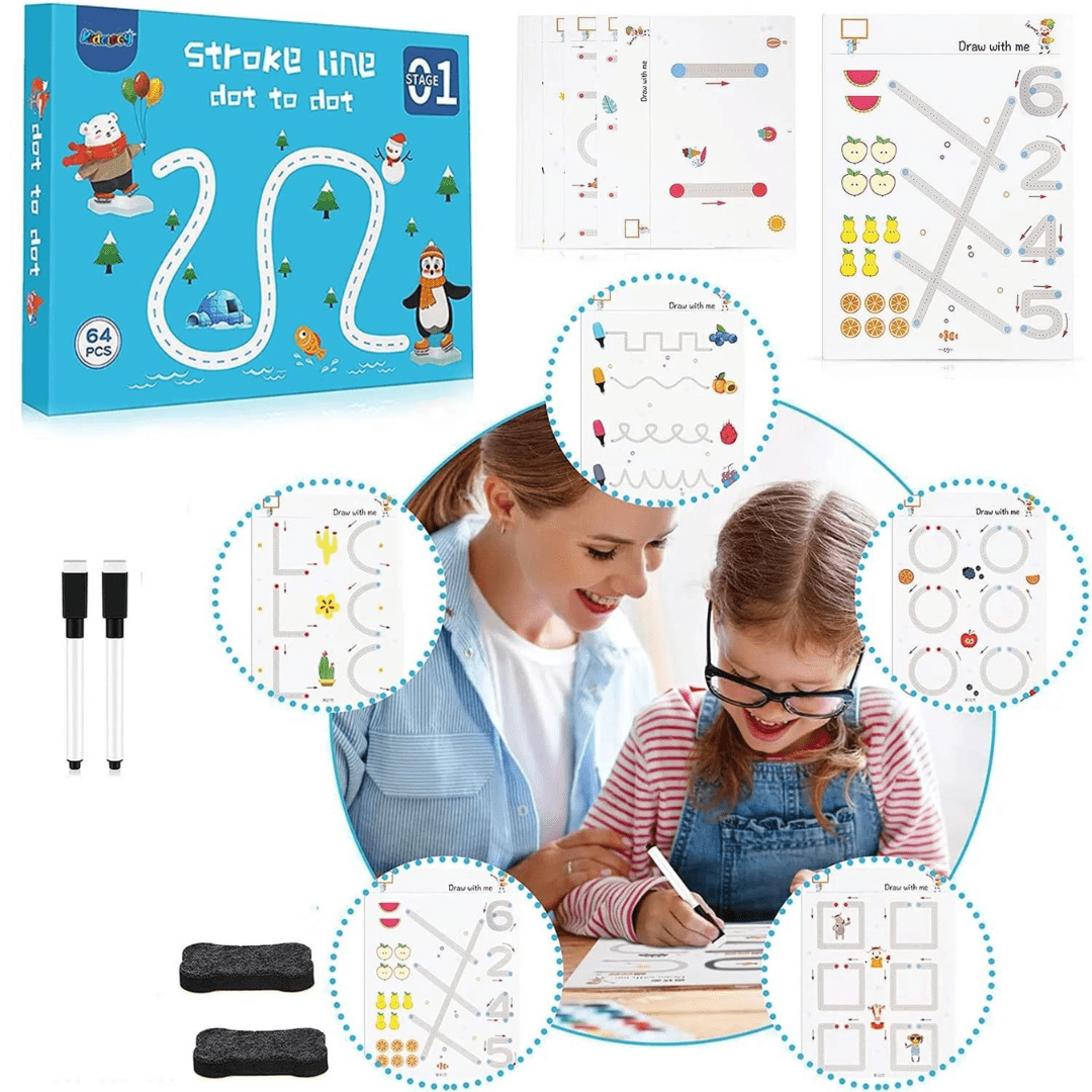 Stroke Line: Dot to dot Drawing & Writing Practice Book 64 Pages - Toynix