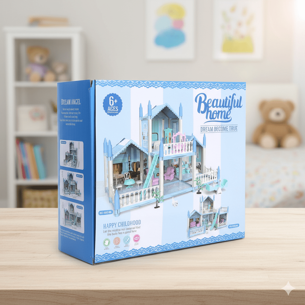 DIY Doll House Villa Set For Kids - Blue - Toynix